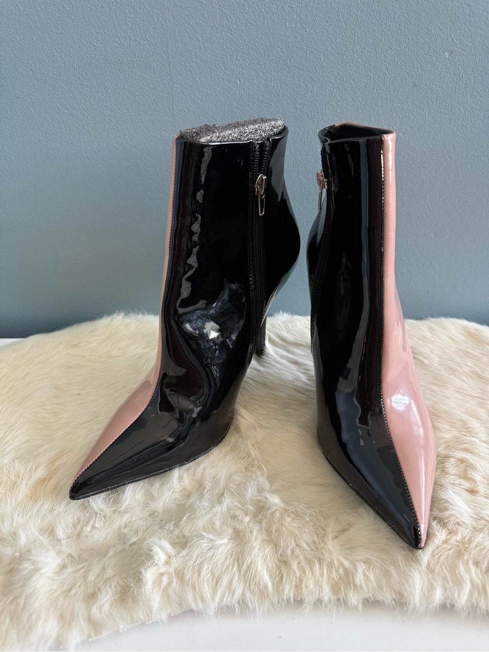 Steve Madden Knowledge Two Tone Patent Leather Spiked Heel Bootie